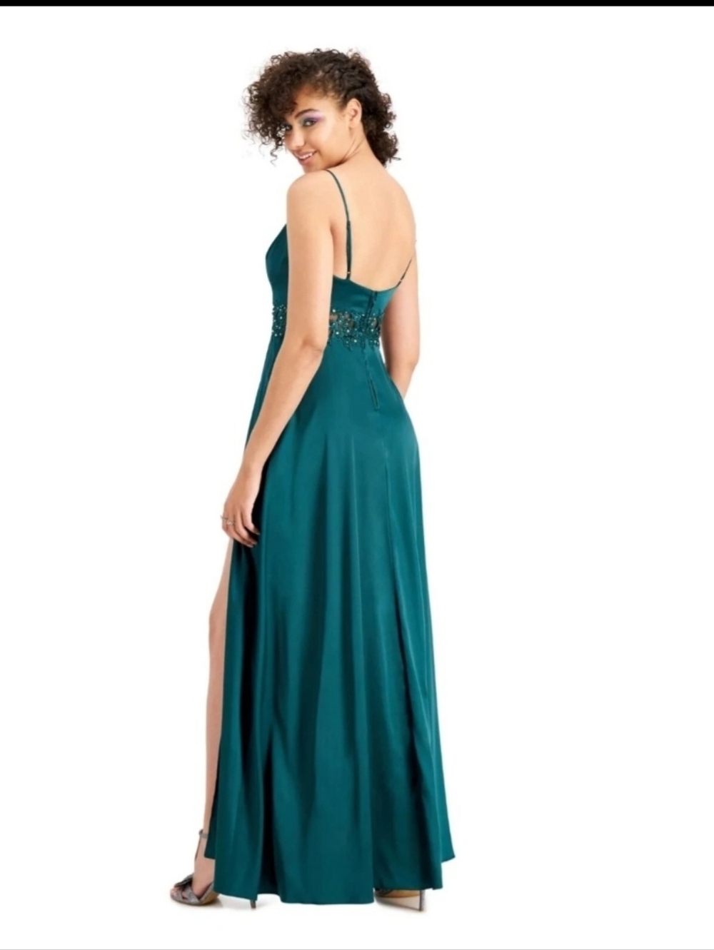 City Triagle Satin Gown, Emerald Prom or Formal Dress, Womens size 1 Floral - Picture 2 of 16